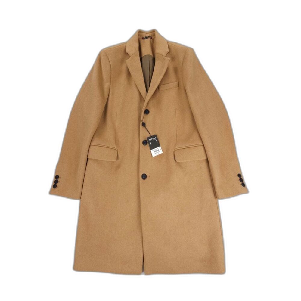 NWT Topman Scott Wool Overcoat Tan Old Money Preppy Quiet Luxury Smart Casual